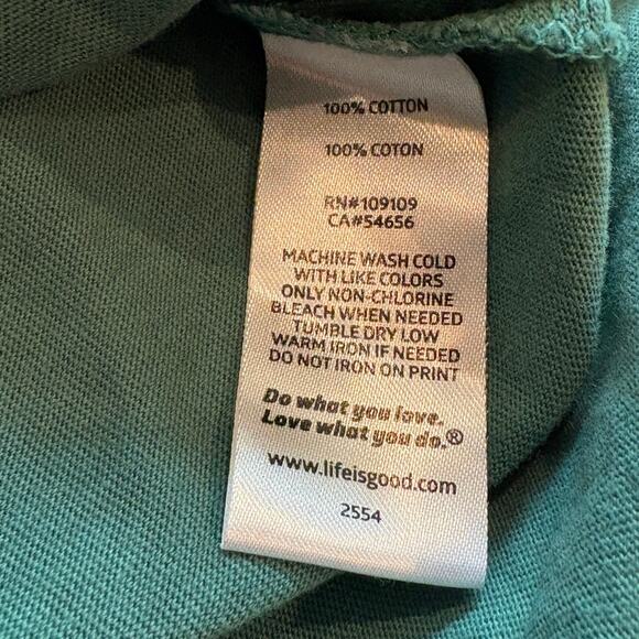 Life is Good Crusher T Shirt Womens Medium Green V Neck Long Sleeve Adirondack - Picture 5 of 8